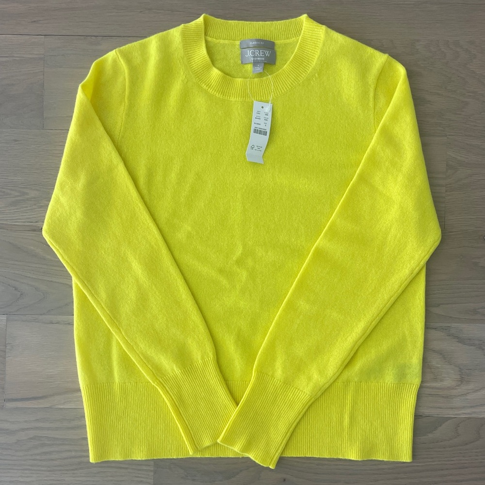 J. Crew Cashmere classic-fit crewneck sweater. Neon bright citrus. Size S.